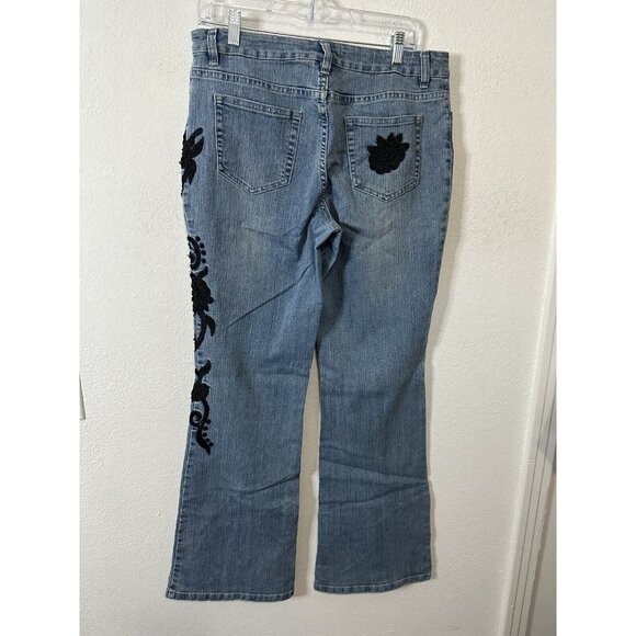 Boston Proper Women’s Black Embroidered High Rise Bootcut Denim Jeans 10 - Picture 3 of 10